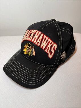 Black Embroidered Chicago Blackhawks Logo Cap. NHL. Hockey. Old time hockey
